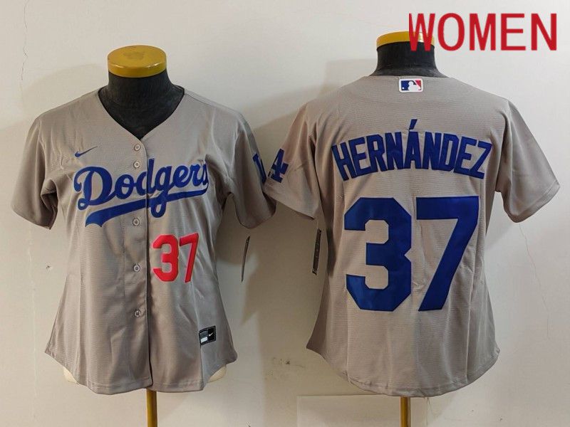 Women Los Angeles Dodgers #37 Hernandez Grey Nike Game 2024 MLB Jersey style 7262